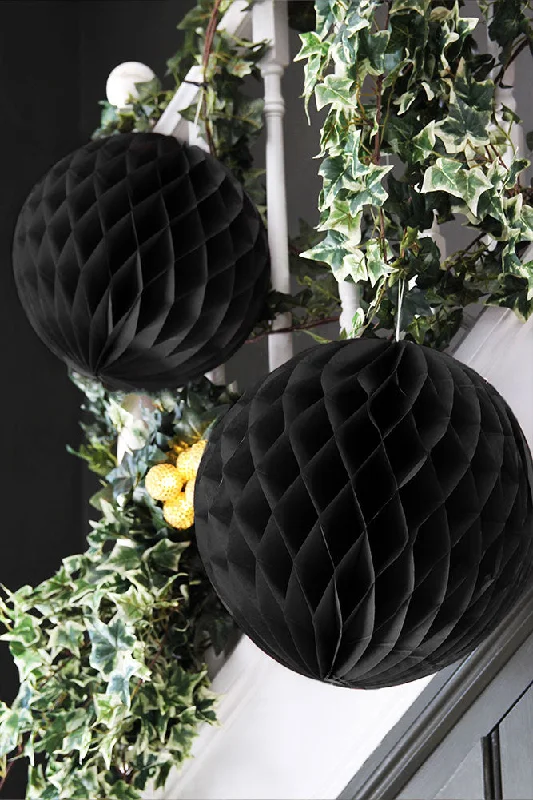 Set Of 2 Black Honeycomb Ball Decorations