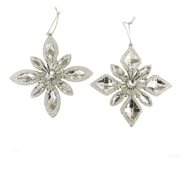 Silver Jewel Snowflake Ornaments, 2 Assorted, D2772