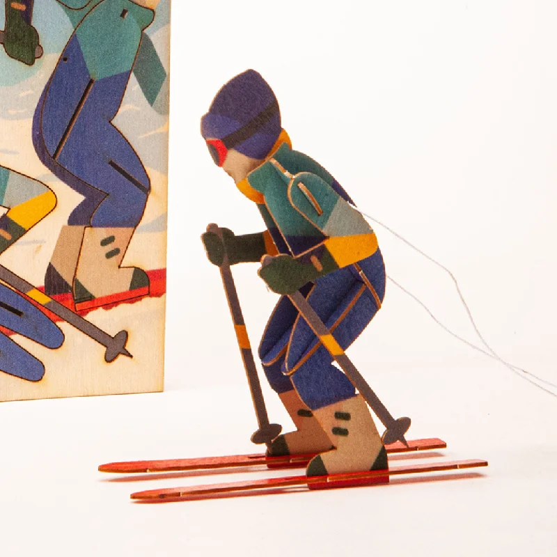 Skier 3D Wood Decoration Card by Formes-Berlin