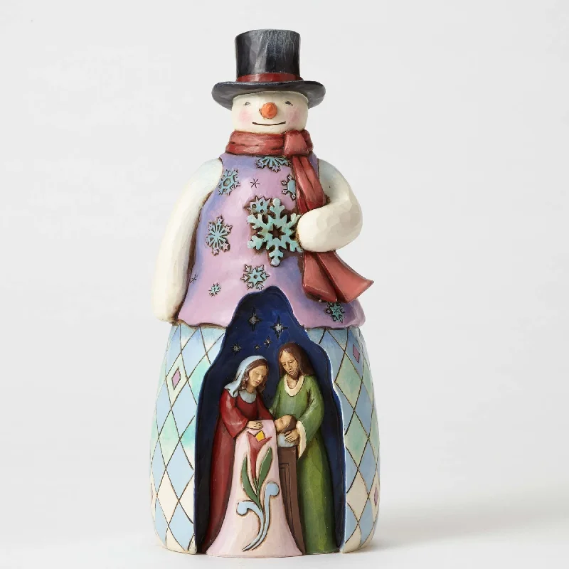 Snowman with Holy Family Scene