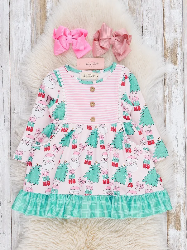 Soft Pink & Teal Jolly Ruffle Dress