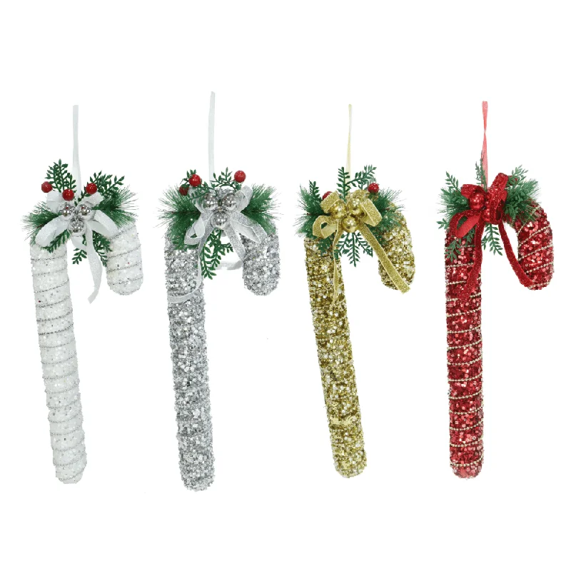 Sparkly Candycane w/Pine Deco Asst