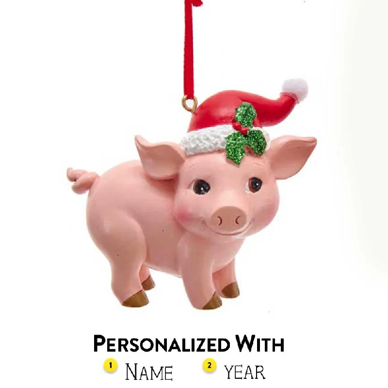 Personalized Standing Pig with Santa Hat Ornament