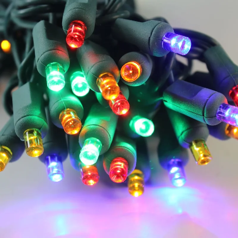 50-light  5mm Multicolor LED Christmas Lights, 6" Spacing Green Wire