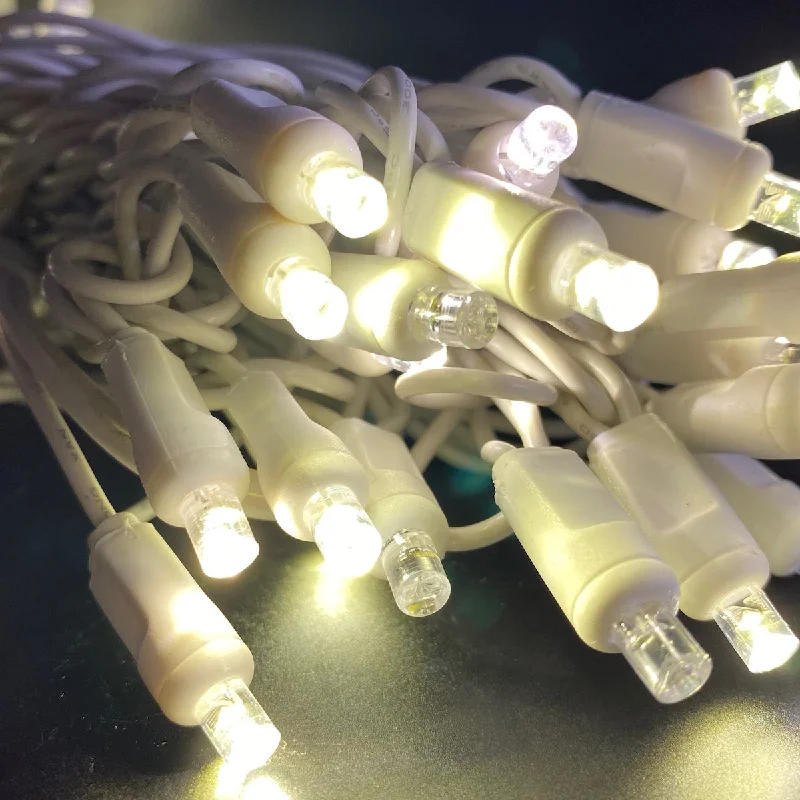 50-light  5mm Warm White Twinkle LED Christmas Lights, 6" Spacing White Wire