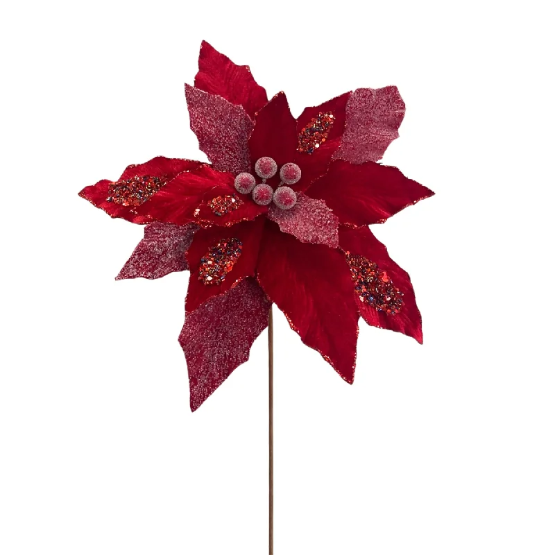 Wintery Frost Santa Suit Poinsettia Stem 25" - Red/Multi  | KS