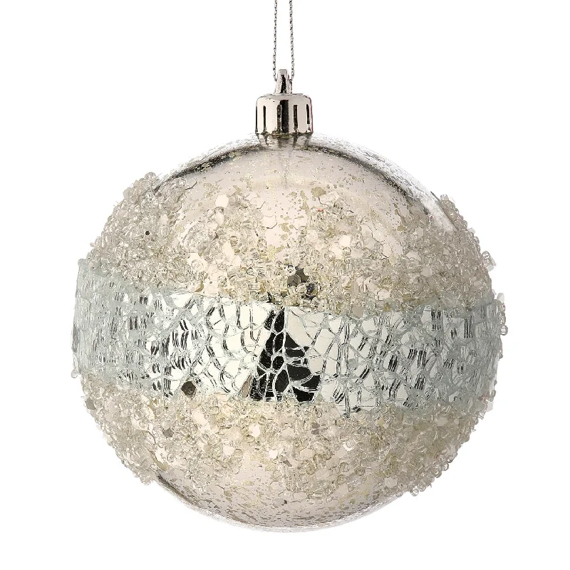 Mercury Glass Ice Mirror Ball Ornament, 100MM (Set Of 3 / Silver)