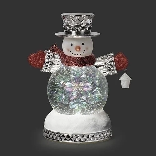 Lighted Swirl Faceted Snowman W/ Red Scarf, 10"