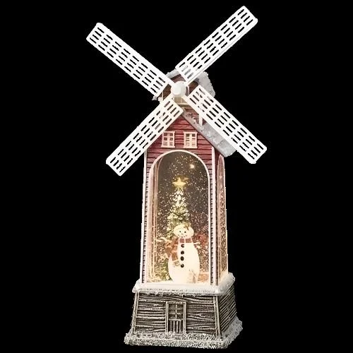 LED Musical Swirl Rotation Windmill W/ Snowman And Christmas Tree, 11.25"