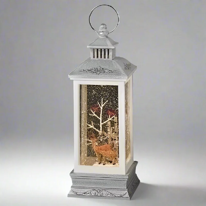 LED Swirl Lantern W/ Deer And Cardinal Forest Scene, 11"