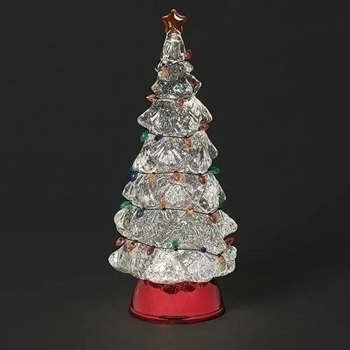 Lighted Swirl Tree w/Christmas Lights on Red Base, 12.5"