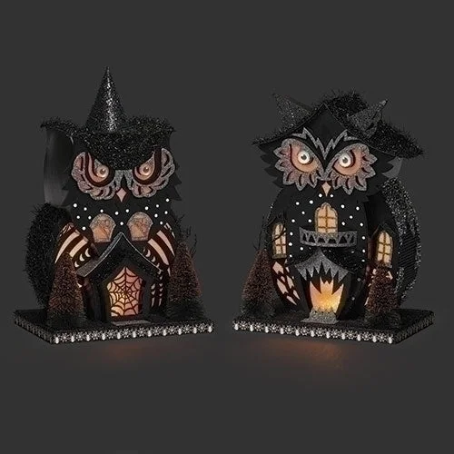 12" Lighted Owlhouse In Orange And Black (2 Styles - Sold individually)