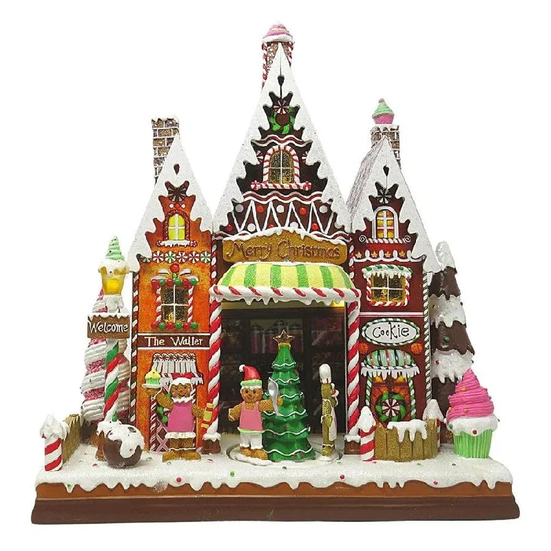 Musical LED Lighted Candy Store W/ Rotating Figures, 15.5"