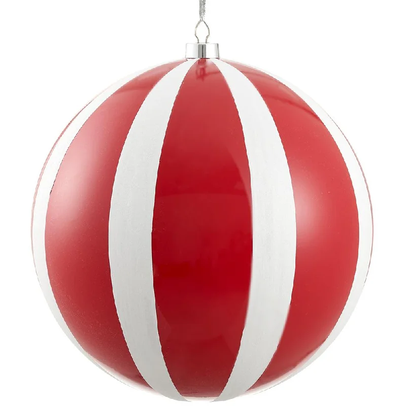 19.5" Glittered Stripe Plastic Ball Ornament (Red White)