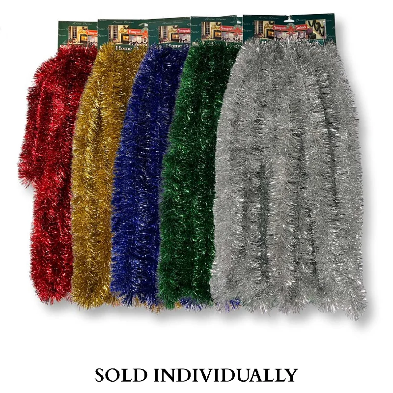 2.5" x 30' Tinsel Garland (6 Colors - Sold individually)