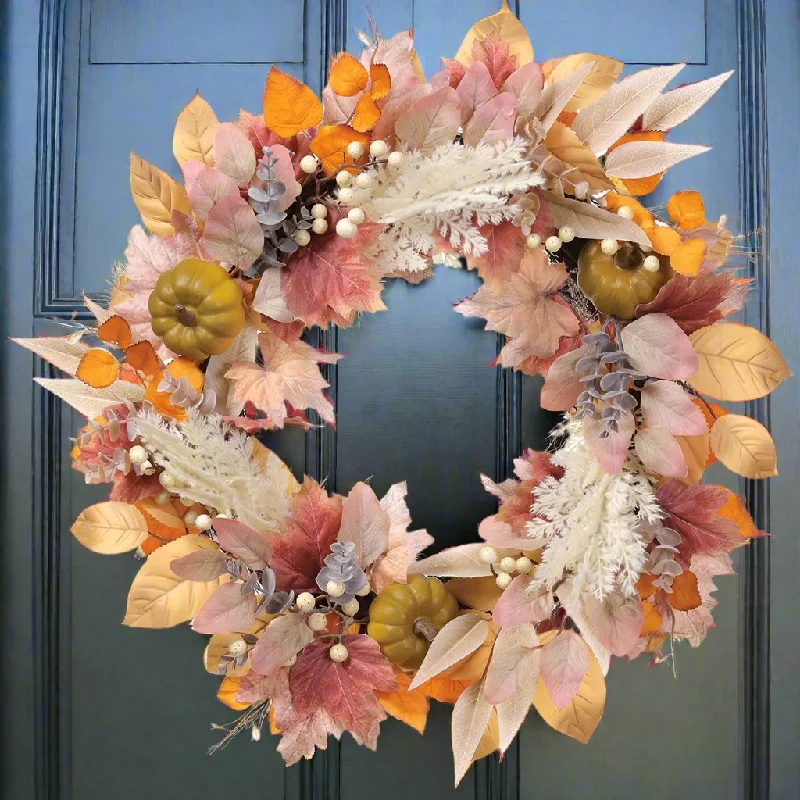 22" Pumpkin & Eucalyptus Wreath w/Twig Base