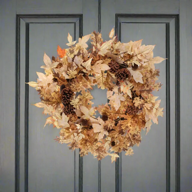 Maple Leaf And Pine Cone Autumn Wreath, 24"