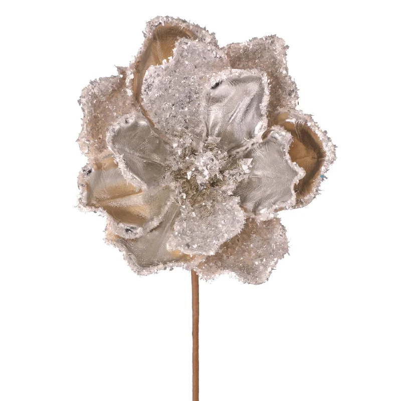 24" Metallic Ice Flakes Magnolia Stem