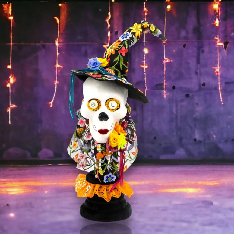 24" Skeleton w/Witch Hat on Pedestal