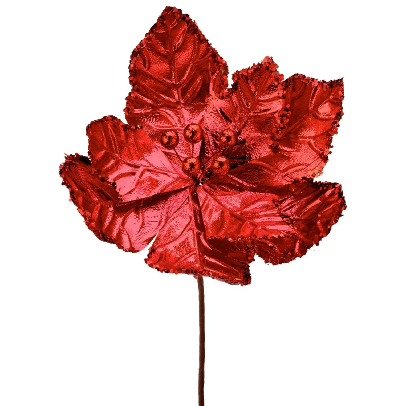 Poinsettia Stem W/ Shiny Lamé Finish, 24" (Red)