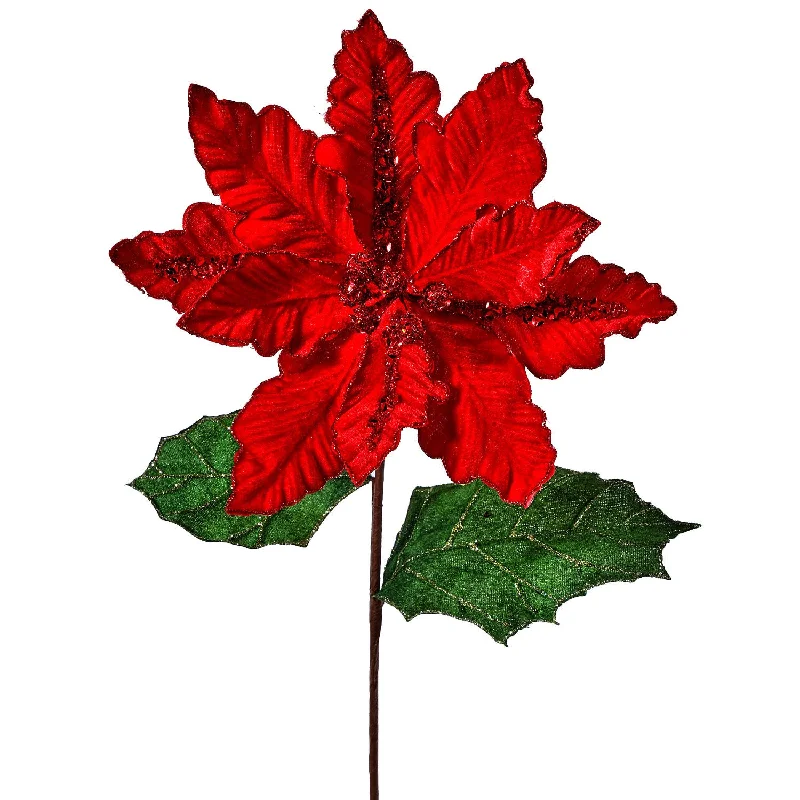 28.5" Deluxe Red Velvet Poinsettia Stem