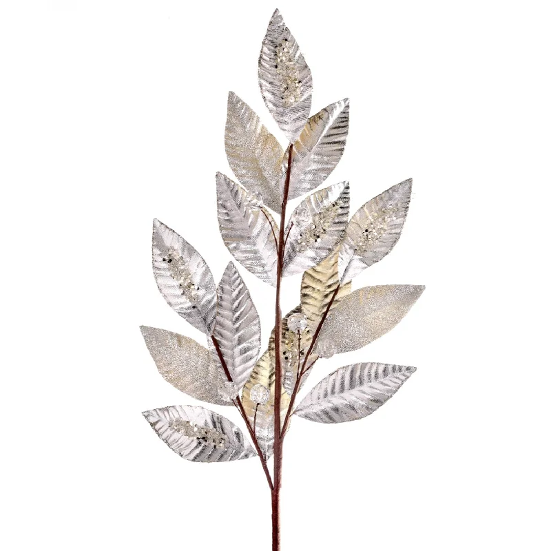 28" Metallic/Beaded Aspen Leaf Spray