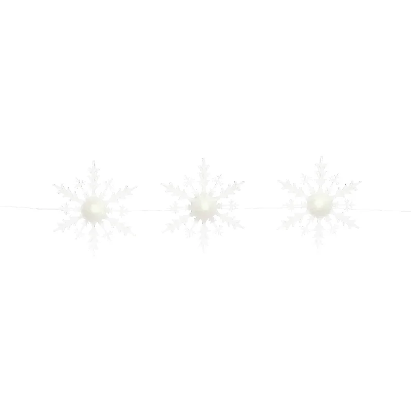 3 Lighted Snowflake Strand 18"Hx5'L Acrylic