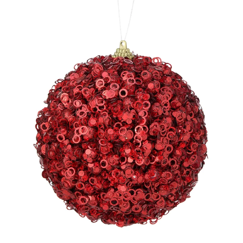 4.5" Glamour Sequin Ball Ornament (Red)