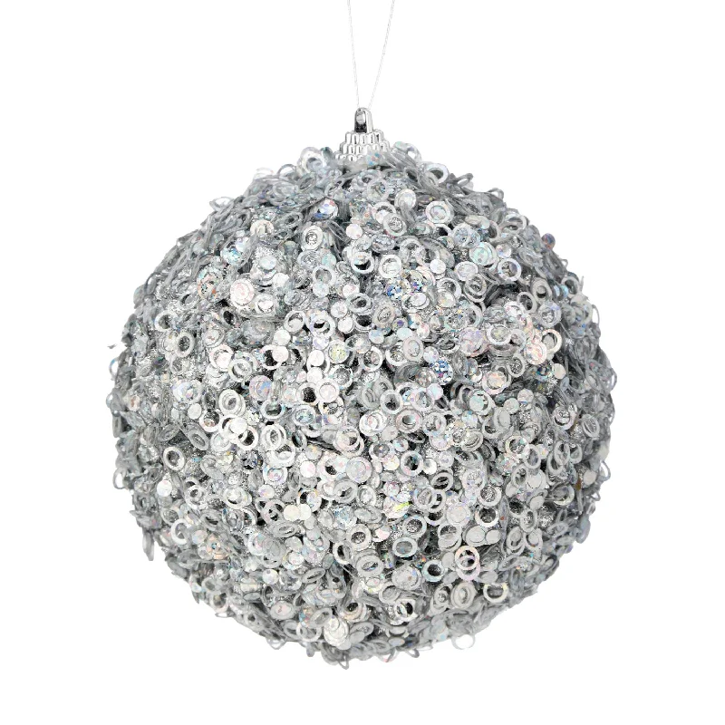 4.5" Glamour Sequin Ball Ornament (Silver)