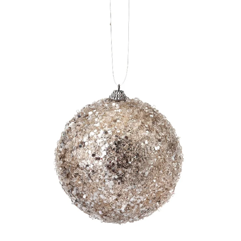 4.5" Glitter Sequin Iced Ball Ornament (Platinum)