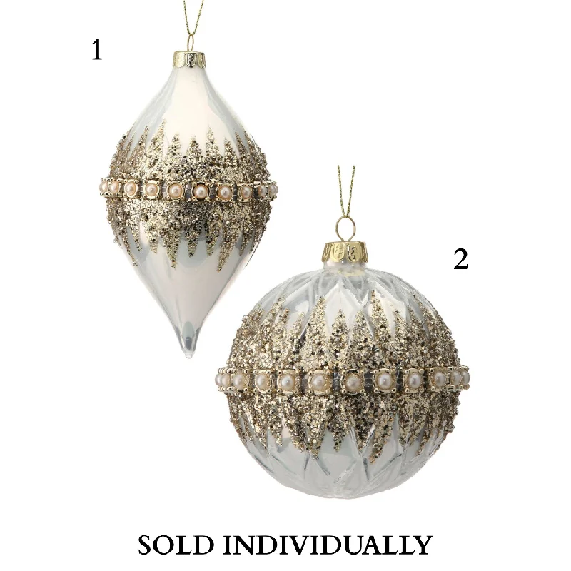 4-6" Glass Beaded Pearl Ornament (2 Styles - Sold individually)