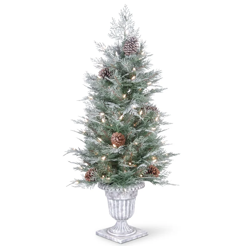 4 ft. Pre-Lit Frosted Mountain Spruce Tree with Clear Lights