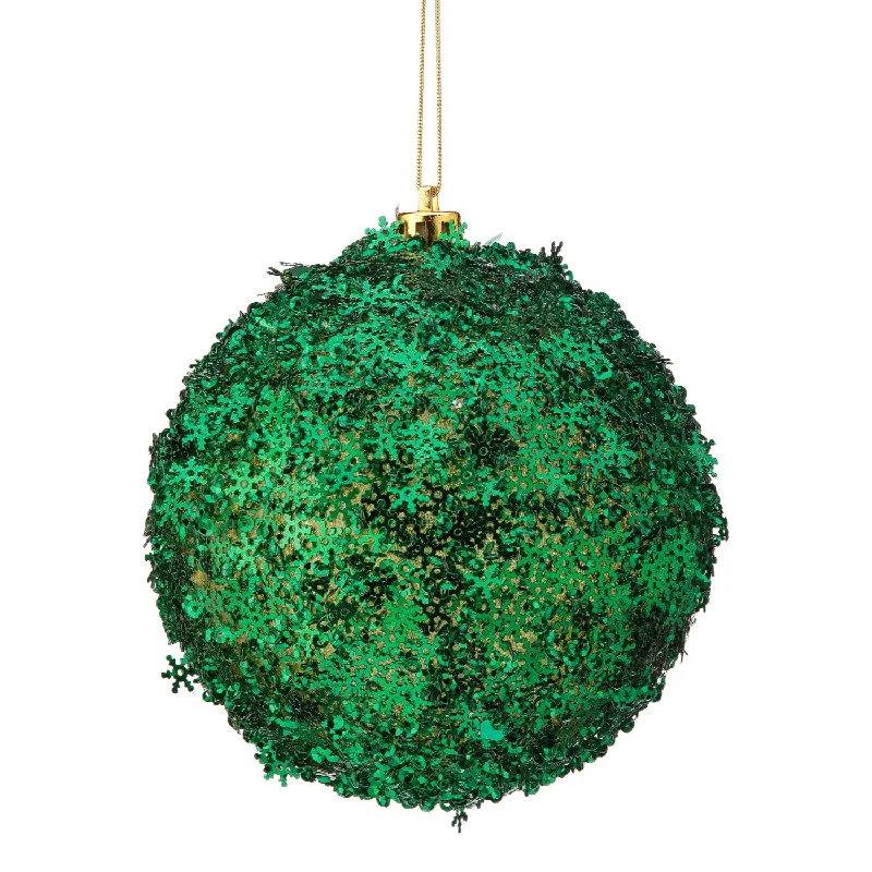 Metallic Snowflake Ball Ornament, 4" (Green)