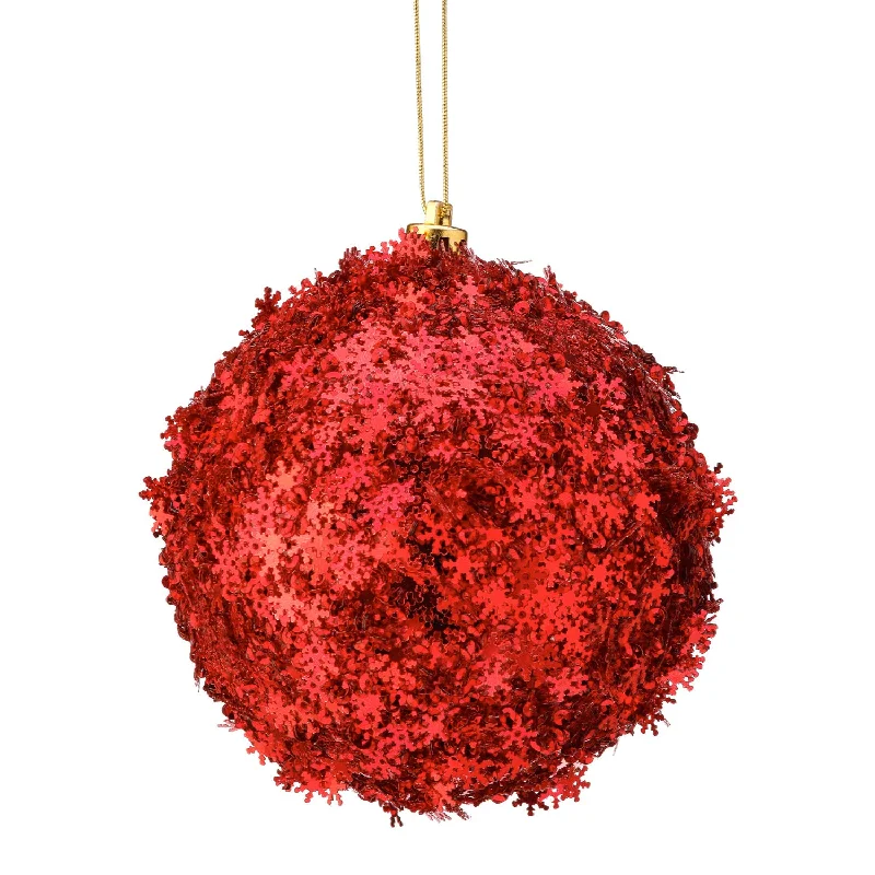 Metallic Snowflake Ball Ornament, 4" (Red)