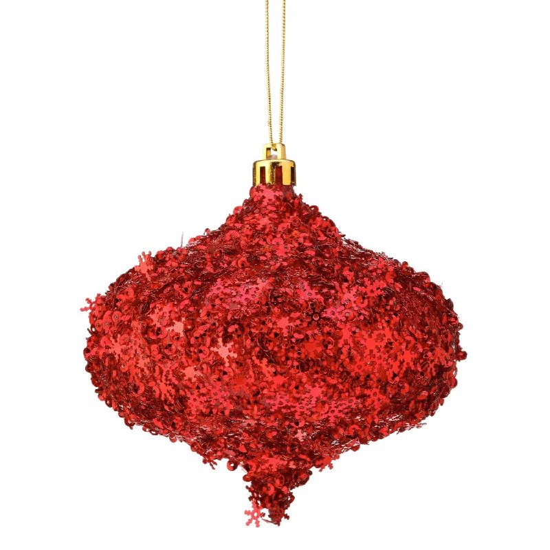 4" Metallic Snowflake Onion Ornament (Red)