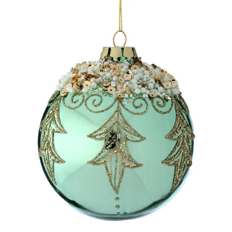 4" Glass w/Pearl Etched Ball Ornament (Mint Green)