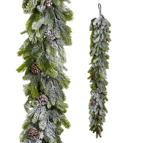 5.5' Flocked Pine and Pinecone Garland