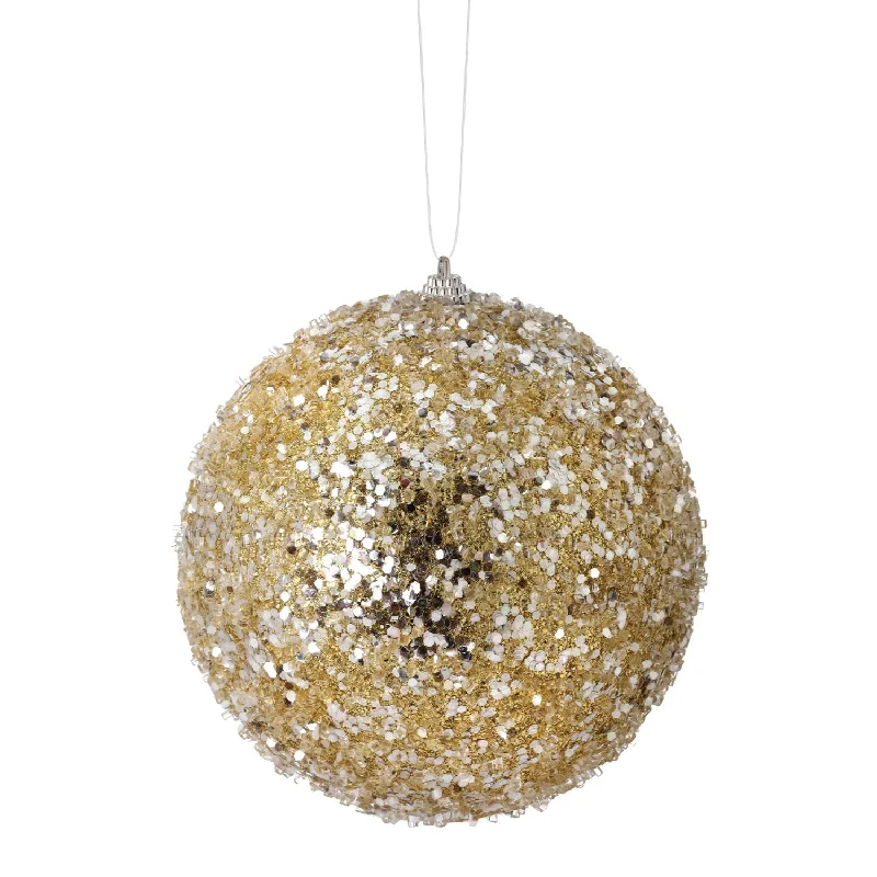 6" Glitter Sequin Iced Ball Ornament (Champagne)