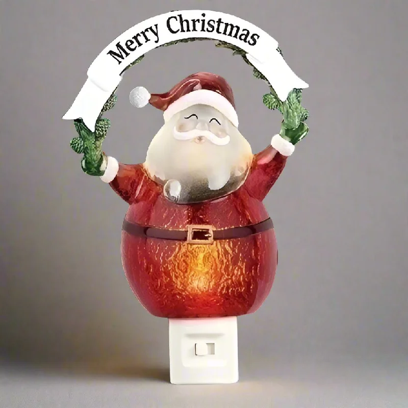 Santa With Merry Christmas Sign Bubble Night Light, 7.25"