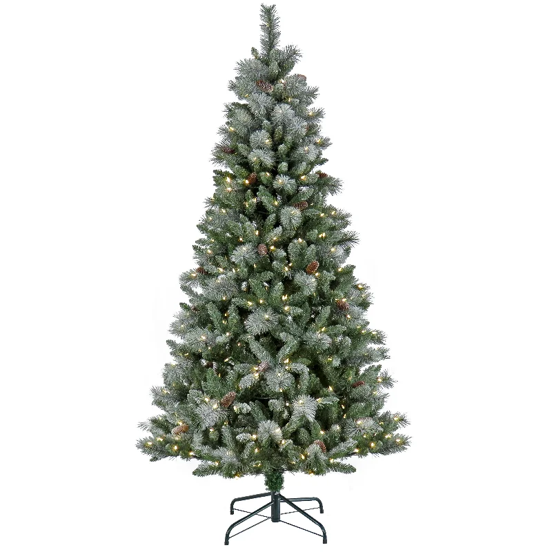 7.5 ft. Pre-Lit Snowy Conconully Tree with LED Lights