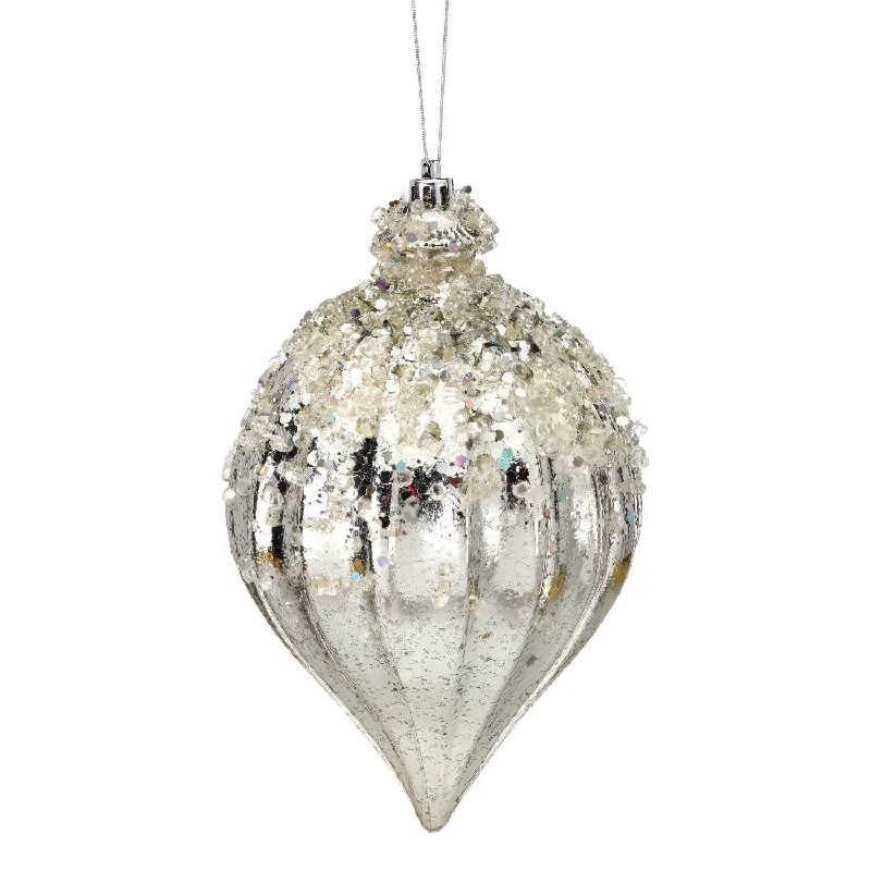 Metallic Ridged Iced Kismet Finial Ornament (Champagne), 7"