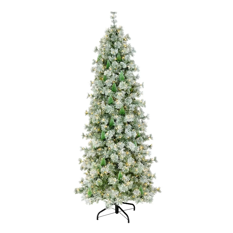 7.5 ft. Pre-Lit Snowy Bottle Brush Slim Tree with Clear Lights