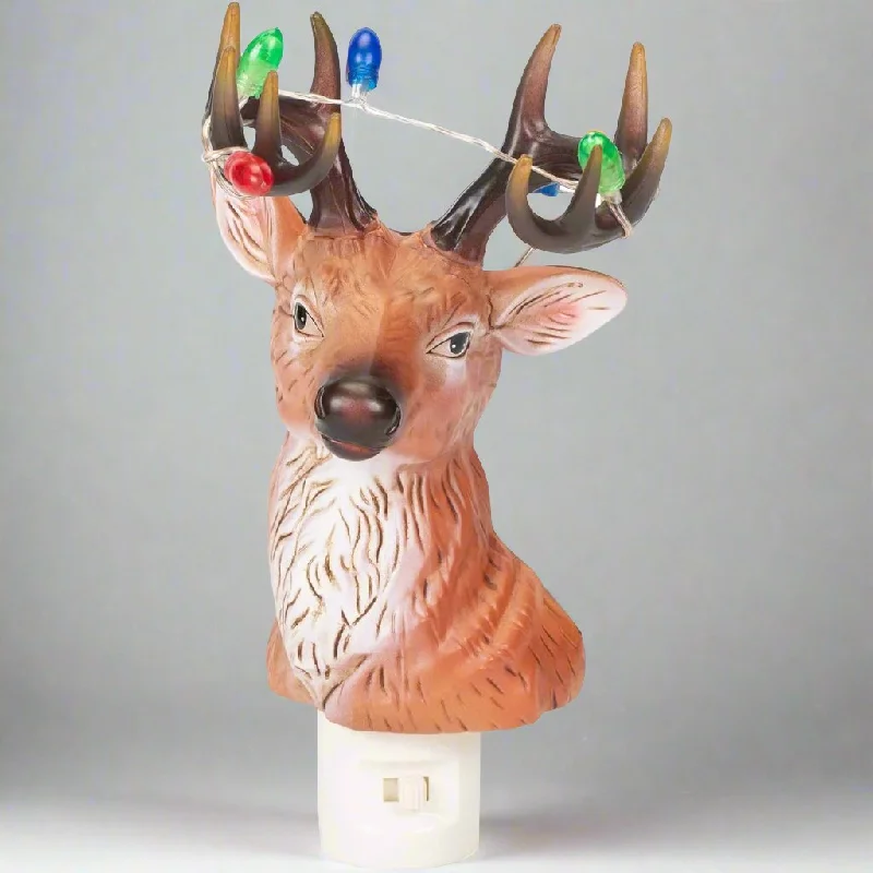 Reindeer Night Light With Blinking LED Lights On Antlers, 8.75"