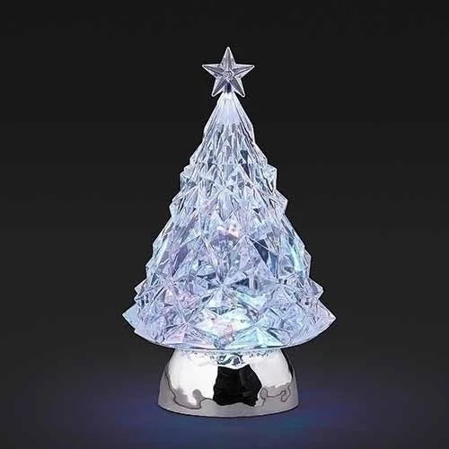 LED Swirl Tricolor Christmas Tree W/ Star And Silver Base Figurine, 9.25"