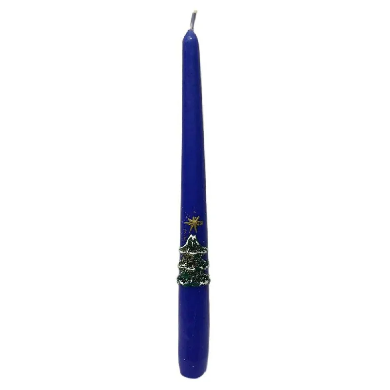 Blue Taper Candle with Tree by EWA Kerzen