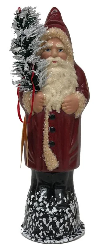 Burgundy with Feather Tree, One of a Kind Paper Mache Candy Container by Ino Schaller