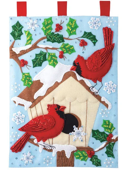 Cardinal Birdhouse Felt Wall Hanging