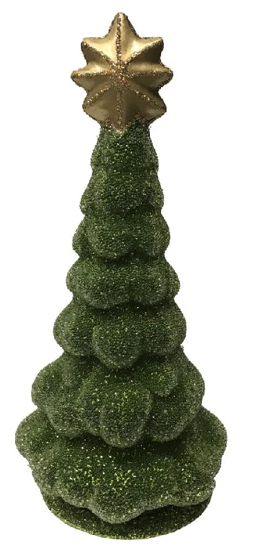 Green Beaded Tree with Glitter Paper Mache Candy Container by Ino Schaller