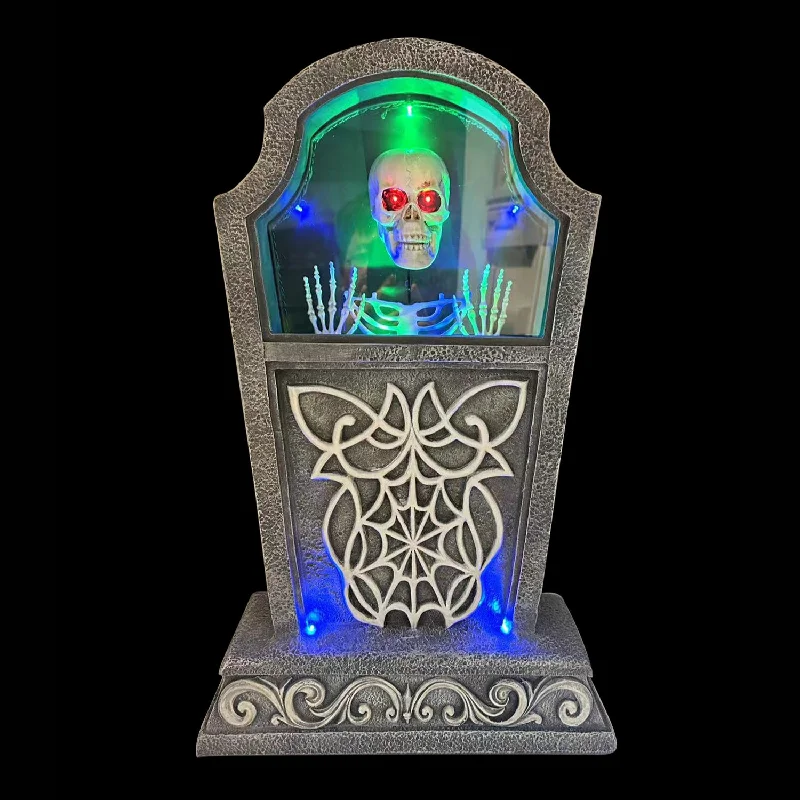 Halloween Animated LED Tombstone w/Spiderweb (Blue LEDs)