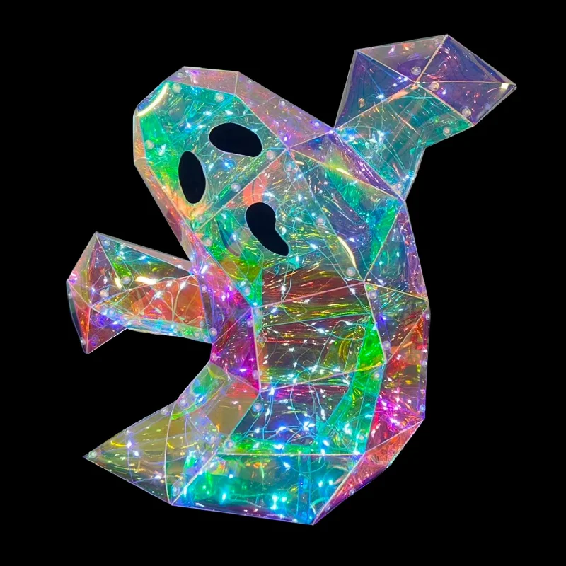 Prismatic Iridescent Halloween Ghost (White fairy lights) 13.8"